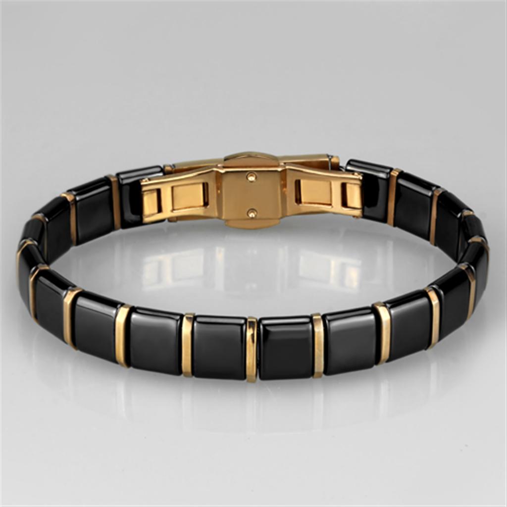 3W986 - IP Rose Gold(Ion Plating) Stainless Steel Bracelet with Ceramic  in Jet-2