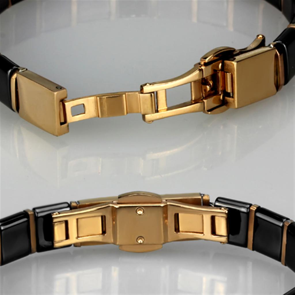 3W986 - IP Rose Gold(Ion Plating) Stainless Steel Bracelet with Ceramic  in Jet-3