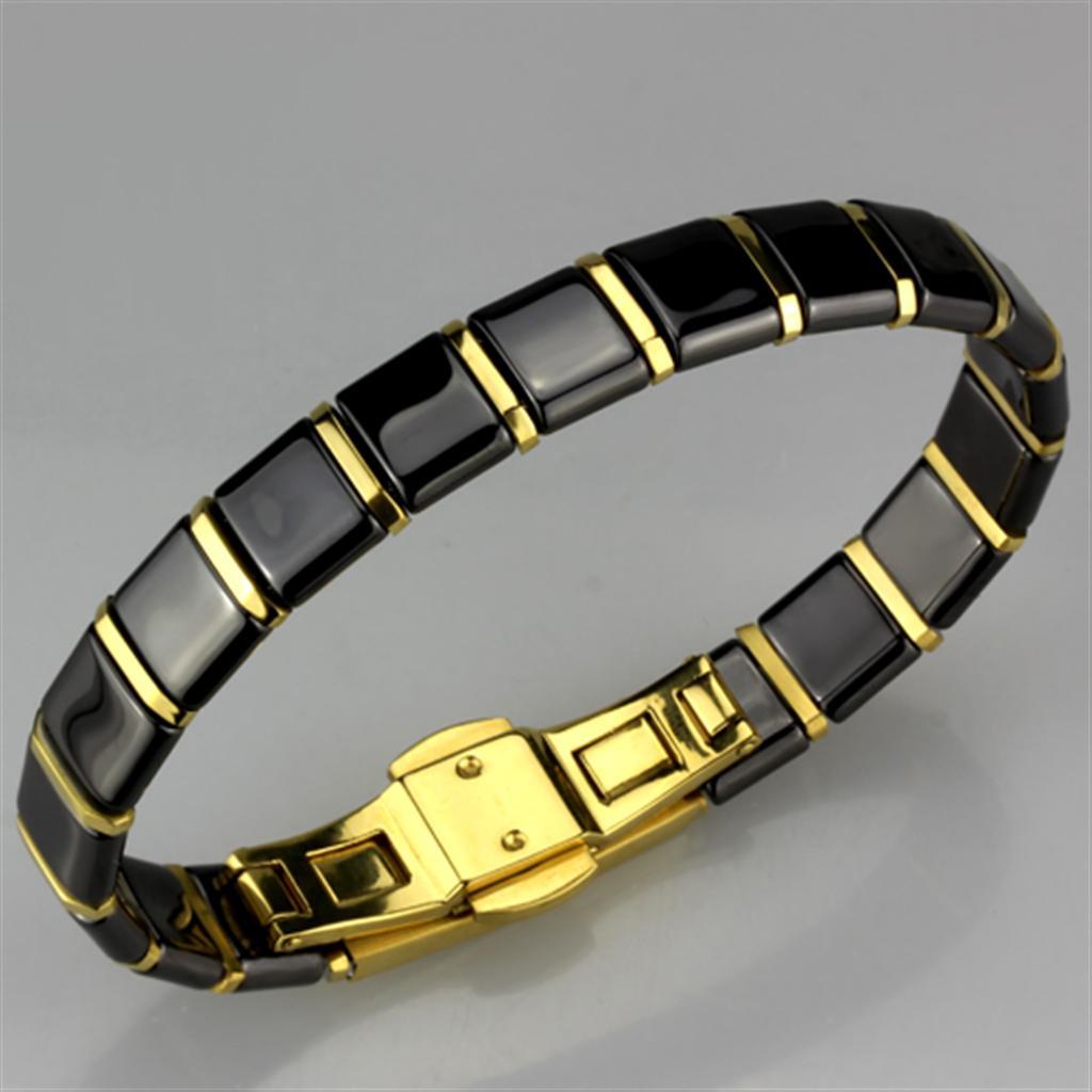 3W988 - IP Gold(Ion Plating) Stainless Steel Bracelet with Ceramic  in Jet-1