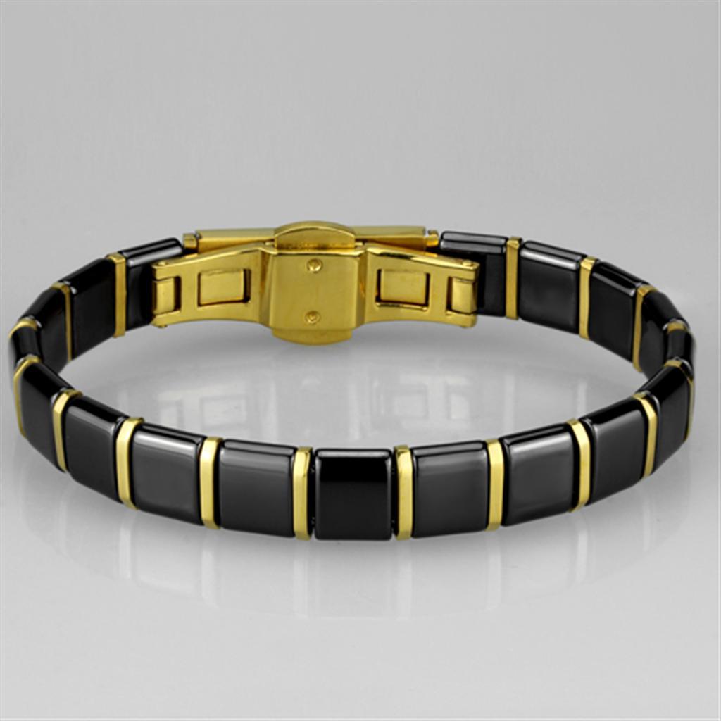 3W988 - IP Gold(Ion Plating) Stainless Steel Bracelet with Ceramic  in Jet-2