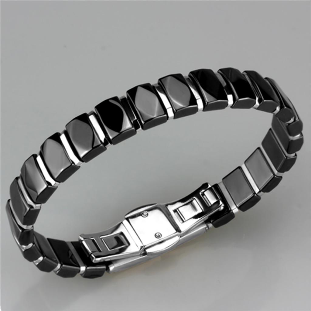 3W990 - High polished (no plating) Stainless Steel Bracelet with Ceramic  in Jet-1