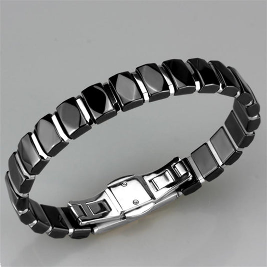 3W990 - High polished (no plating) Stainless Steel Bracelet with Ceramic  in Jet-1