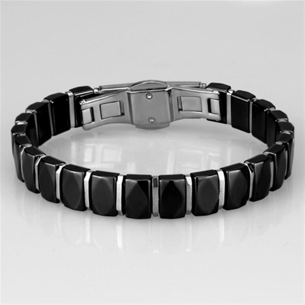 3W990 - High polished (no plating) Stainless Steel Bracelet with Ceramic  in Jet-2