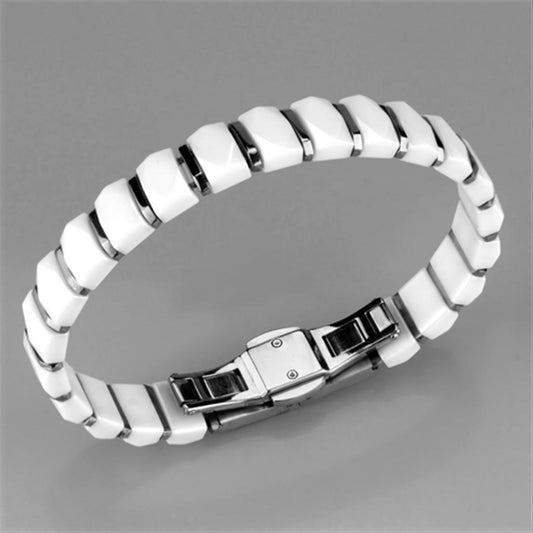 3W991 - High polished (no plating) Stainless Steel Bracelet with Ceramic  in White-1