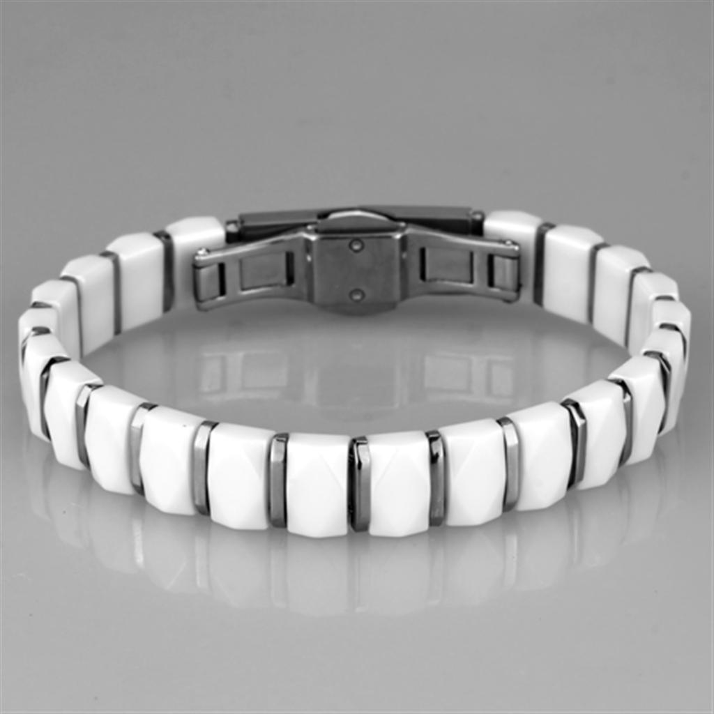 3W991 - High polished (no plating) Stainless Steel Bracelet with Ceramic  in White-2