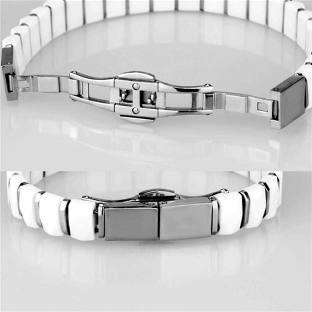 3W991 - High polished (no plating) Stainless Steel Bracelet with Ceramic  in White-3