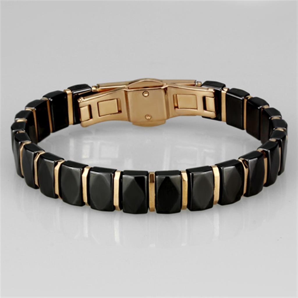 3W992 - IP Rose Gold(Ion Plating) Stainless Steel Bracelet with Ceramic  in Jet-3