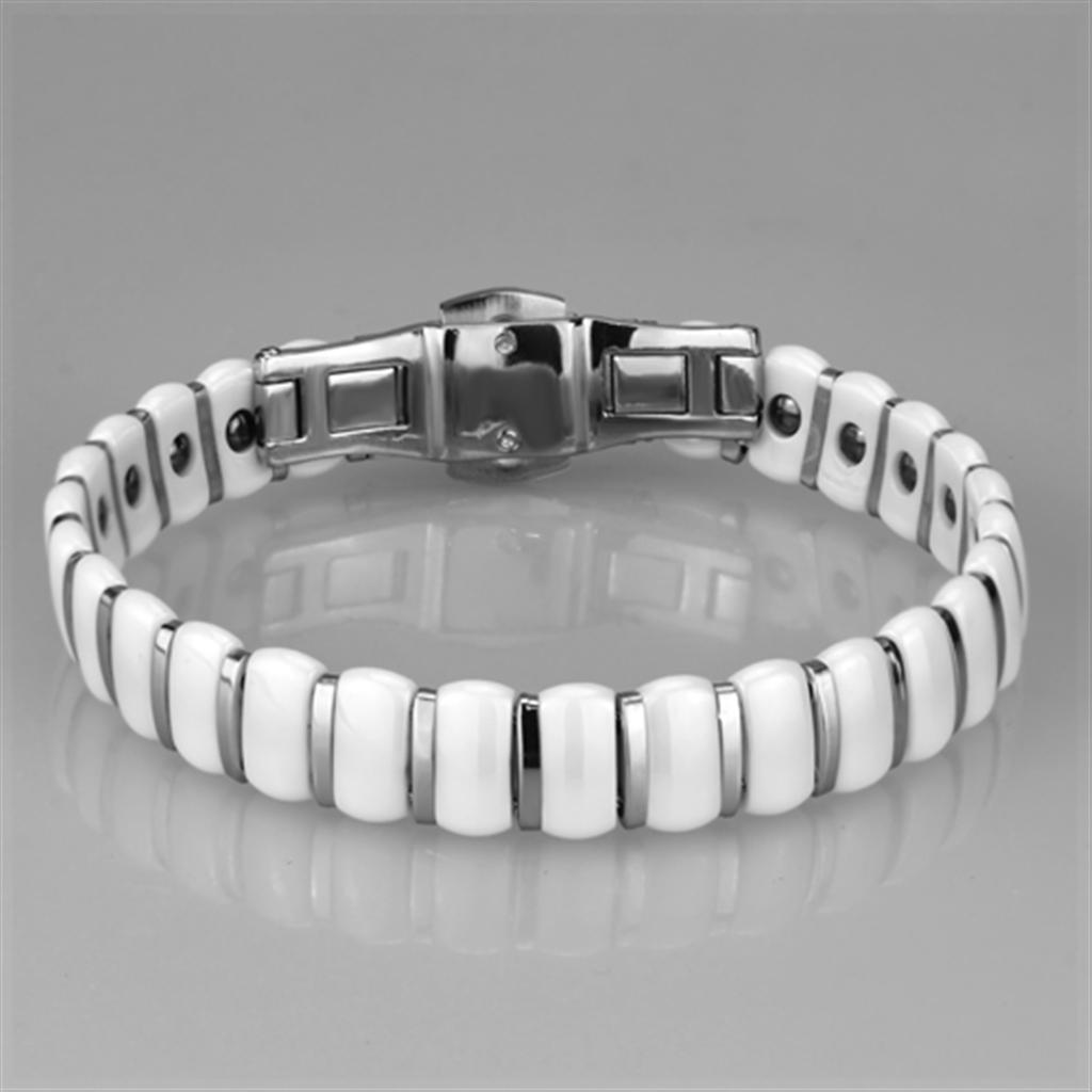 3W994 - High polished (no plating) Stainless Steel Bracelet with Ceramic  in White-2