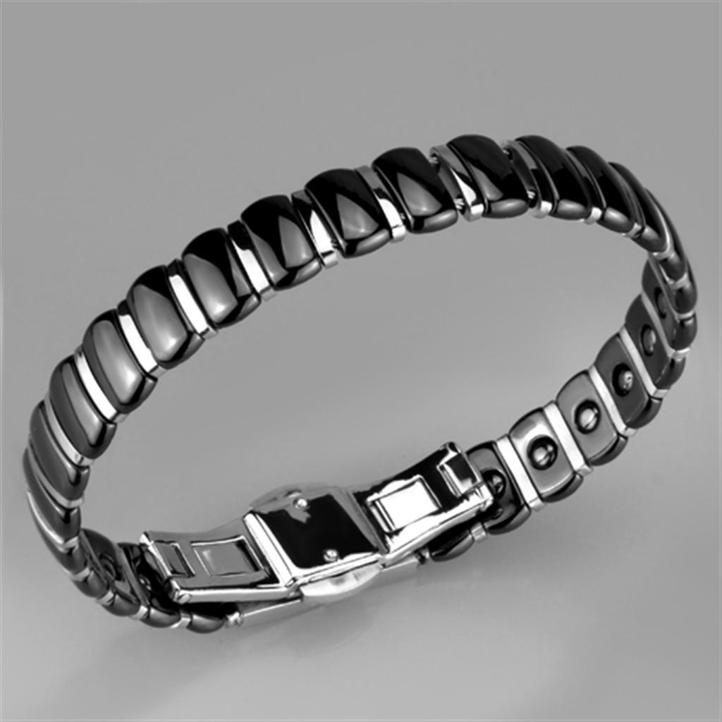 3W995 - High polished (no plating) Stainless Steel Bracelet with Ceramic  in Jet-1