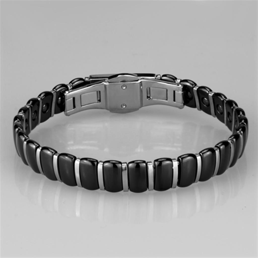 3W995 - High polished (no plating) Stainless Steel Bracelet with Ceramic  in Jet-2