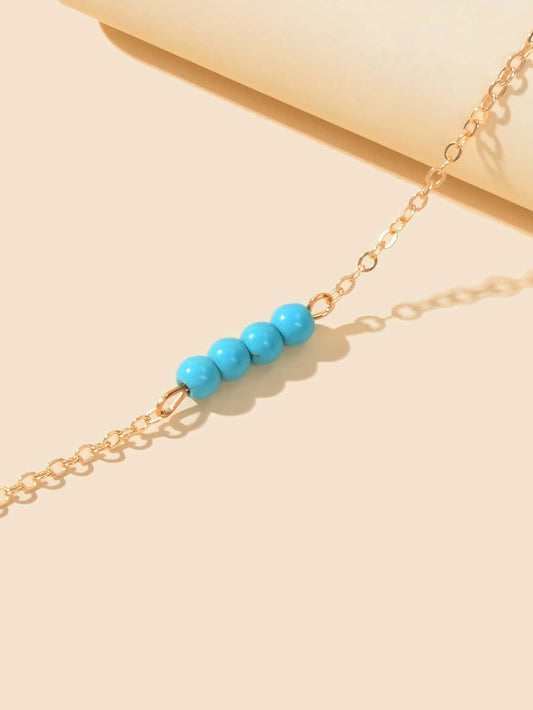 Handmade Blue Beaded Anklets Boho Gold Chain Ankle Bracelets Holiday Foot Anklet-1