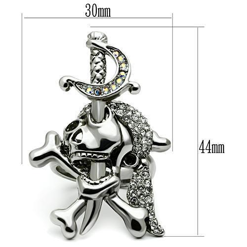 3W003 - Ruthenium White Metal Ring with Top Grade Crystal  in Clear-1