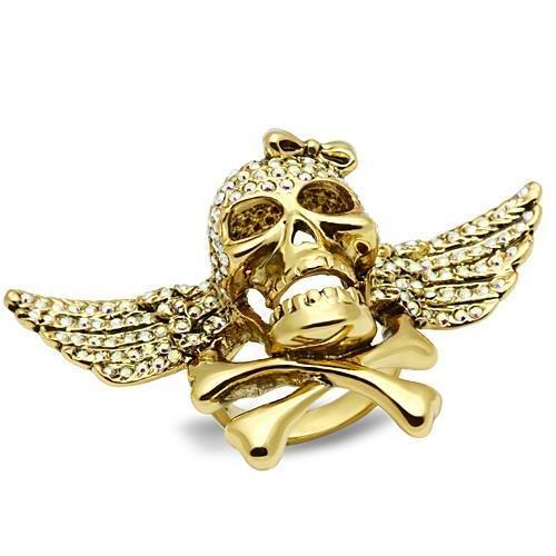 3W005 - Gold White Metal Ring with Top Grade Crystal  in Aurora Borealis (Rainbow Effect)-0