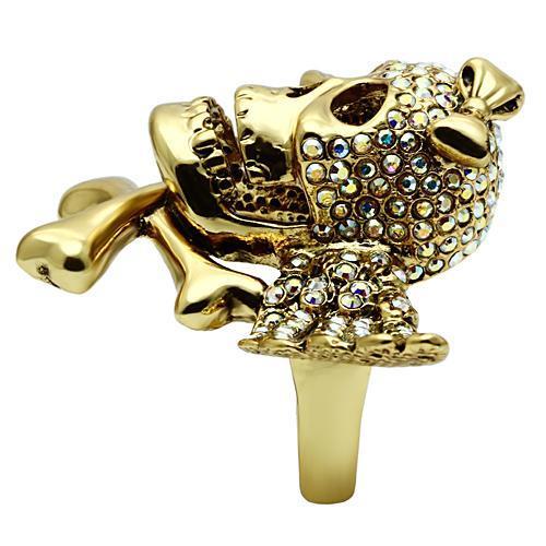 3W005 - Gold White Metal Ring with Top Grade Crystal  in Aurora Borealis (Rainbow Effect)-4