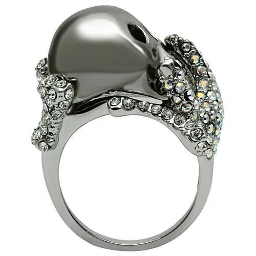 3W006 - Rhodium + Ruthenium White Metal Ring with Top Grade Crystal  in Aurora Borealis (Rainbow Effect)-3