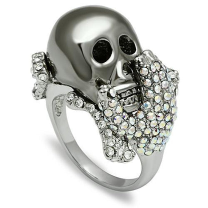 3W006 - Rhodium + Ruthenium White Metal Ring with Top Grade Crystal  in Aurora Borealis (Rainbow Effect)-0