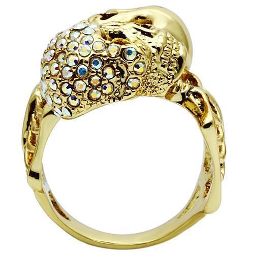 3W007 - Gold White Metal Ring with Top Grade Crystal  in Aurora Borealis (Rainbow Effect)-2