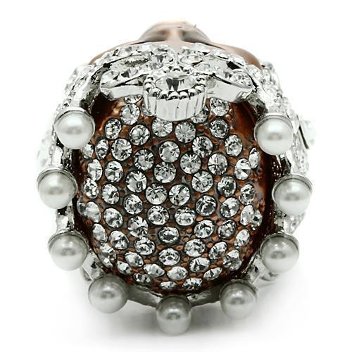 3W010 - Special Color White Metal Ring with Synthetic Pearl in White-2