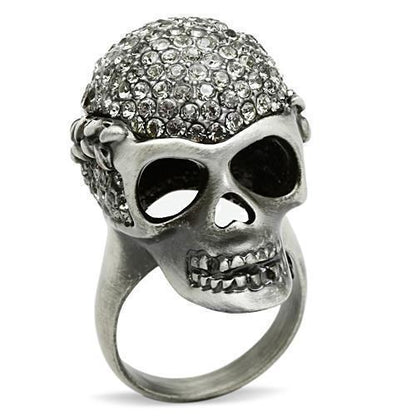 3W015 - Antique Silver White Metal Ring with Top Grade Crystal  in Black Diamond-0