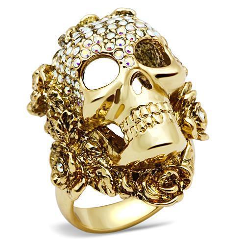 3W017 - Gold White Metal Ring with Top Grade Crystal  in Aurora Borealis (Rainbow Effect)-0