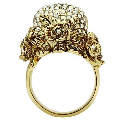 3W017 - Gold White Metal Ring with Top Grade Crystal  in Aurora Borealis (Rainbow Effect)-3