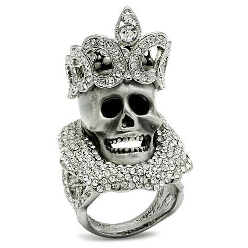 3W018 - Matte Rhodium & Rhodium White Metal Ring with Top Grade Crystal  in Clear-0