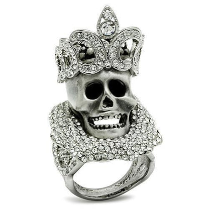 3W018 - Matte Rhodium & Rhodium White Metal Ring with Top Grade Crystal  in Clear-0