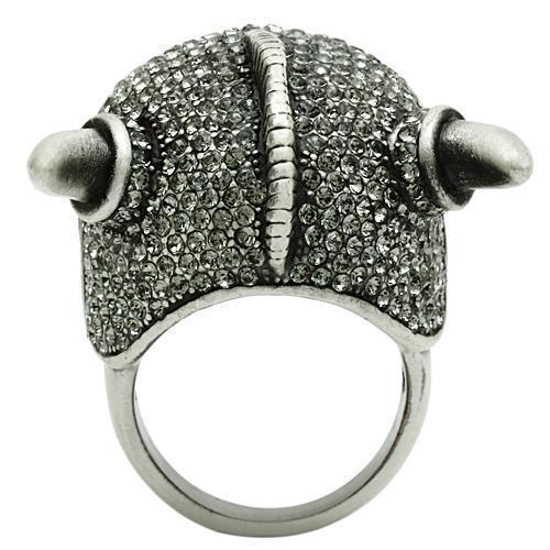 3W021 - Antique Silver White Metal Ring with Top Grade Crystal  in Black Diamond-3