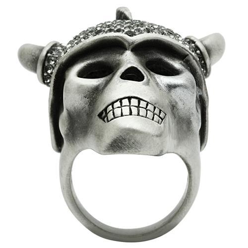 3W021 - Antique Silver White Metal Ring with Top Grade Crystal  in Black Diamond-2