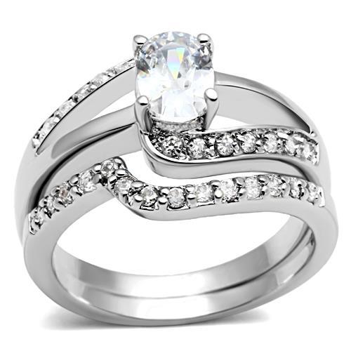 3W022 - Rhodium Brass Ring with AAA Grade CZ  in Clear-0