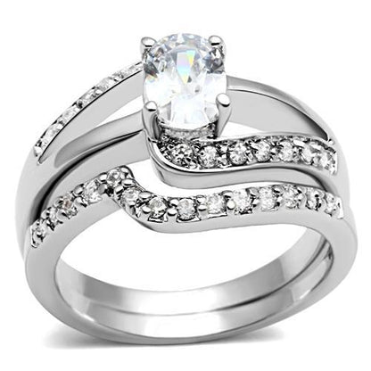 3W022 - Rhodium Brass Ring with AAA Grade CZ  in Clear-0