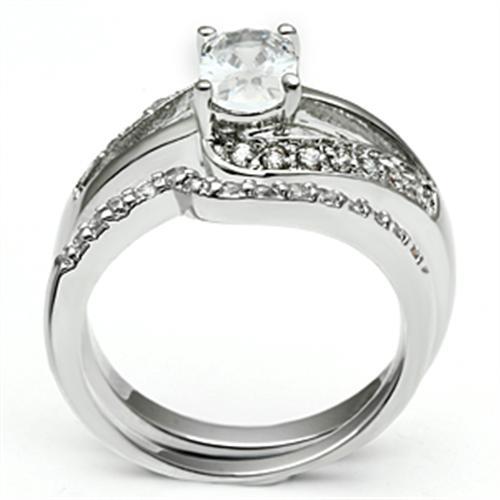 3W022 - Rhodium Brass Ring with AAA Grade CZ  in Clear-2