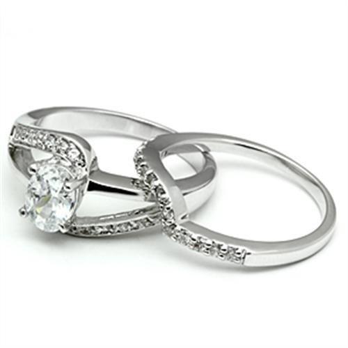 3W022 - Rhodium Brass Ring with AAA Grade CZ  in Clear-3