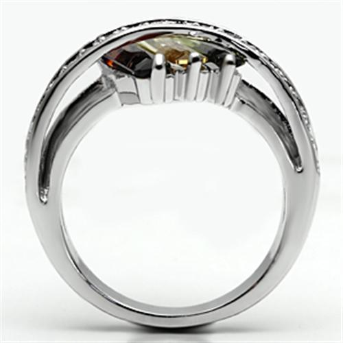 3W025 - Rhodium Brass Ring with AAA Grade CZ  in Multi Color-2