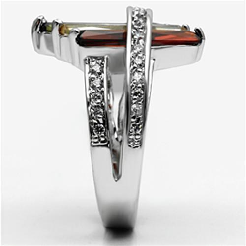 3W025 - Rhodium Brass Ring with AAA Grade CZ  in Multi Color-3