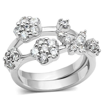 3W026 - Rhodium Brass Ring with AAA Grade CZ  in Clear-0