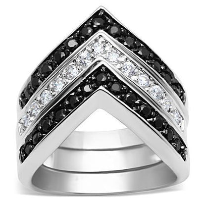 3W028 - Rhodium+Hematite Brass Ring with AAA Grade CZ  in Jet-0