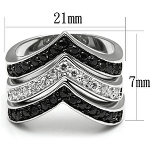 3W028 - Rhodium+Hematite Brass Ring with AAA Grade CZ  in Jet-1