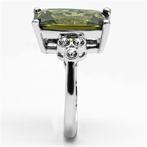 3W029 - Rhodium Brass Ring with AAA Grade CZ  in Olivine color-3