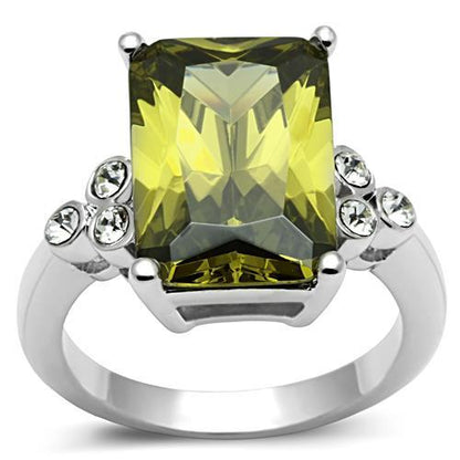 3W029 - Rhodium Brass Ring with AAA Grade CZ  in Olivine color-0