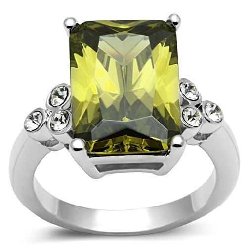 3W029 - Rhodium Brass Ring with AAA Grade CZ  in Olivine color-0