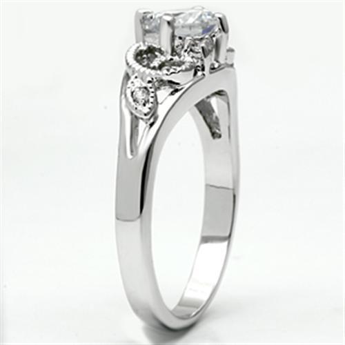 3W034 - Rhodium Brass Ring with AAA Grade CZ  in Clear-3