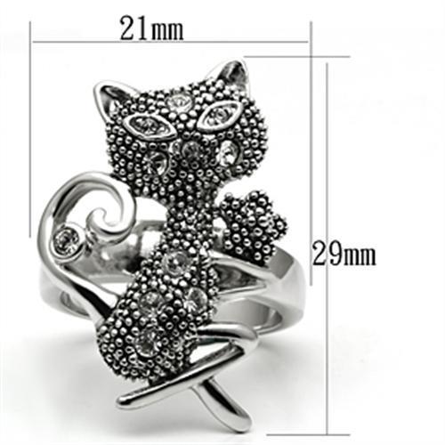 3W036 - Rhodium Brass Ring with Top Grade Crystal  in Clear-1