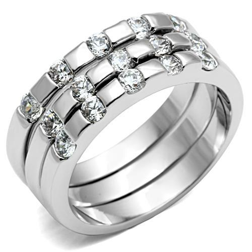 3W038 - Rhodium Brass Ring with AAA Grade CZ  in Clear-0