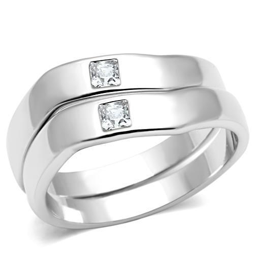 3W039 - Rhodium Brass Ring with AAA Grade CZ  in Clear-0