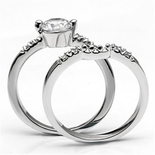3W044 - Rhodium Brass Ring with AAA Grade CZ  in Clear-2