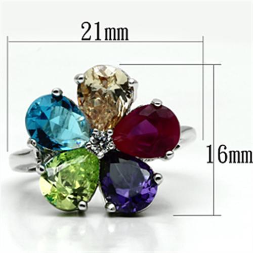 Jessyca Cocktail Ring - Rhodium Brass, AAA CZ , Multi Color - 3W045-1