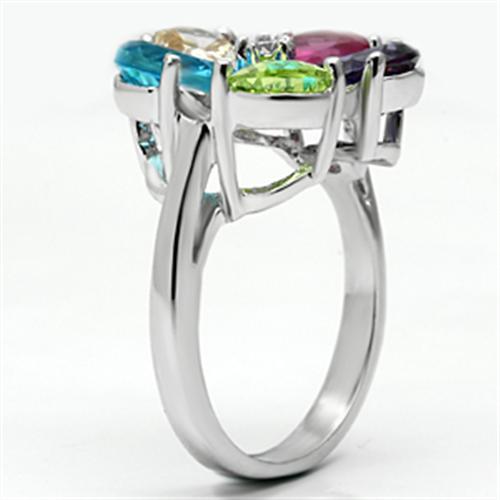 Jessyca Cocktail Ring - Rhodium Brass, AAA CZ , Multi Color - 3W045-3