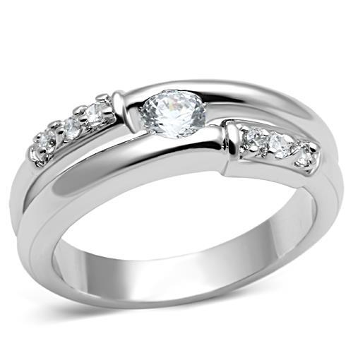 3W049 - Rhodium Brass Ring with AAA Grade CZ  in Clear-0