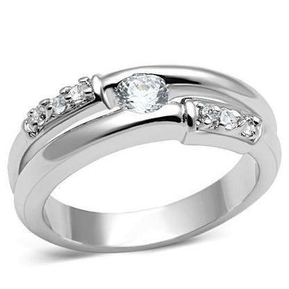 3W049 - Rhodium Brass Ring with AAA Grade CZ  in Clear-0